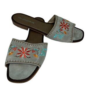 alto grandimento gray Embroidered flowers leather slides 41 10